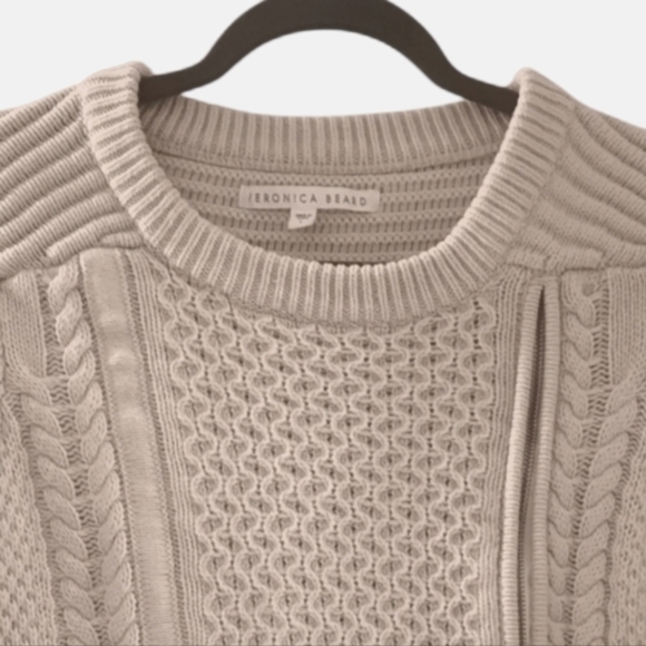 VERONICA BEARD Moto Chunky Cable Knit Fisherman Sweater Zip Wool Pull Over Biker - Picture 7 of 10